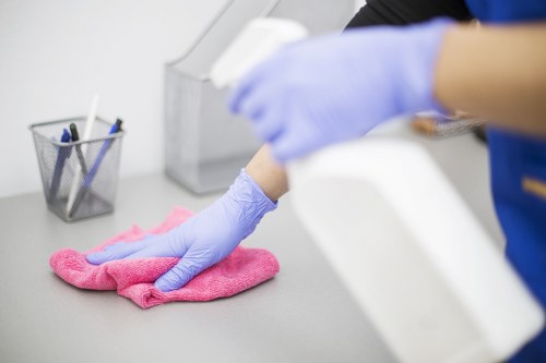 Technician performing oven cleaning in Greenwich kitchen