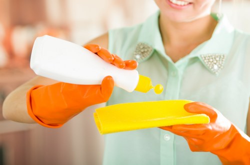 Cleaner working in a Greenwich home with attention to detail